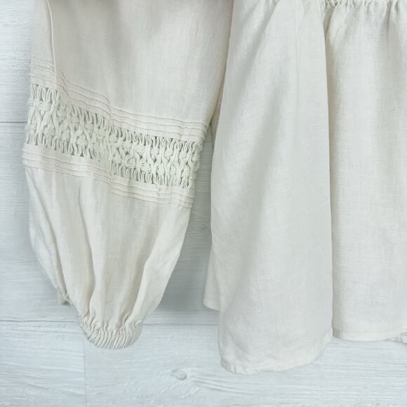 Madewell Peasant Top XS Ivory Linen-Blend Pintuck Boho Bubble Sleeves Babydoll - Picture 5 of 15